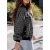 imagechouyatou Womens Elegant Button Down Tweed Jacket Fall Oversized Boyfriend Bomber JacketBlack