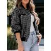imagechouyatou Womens Elegant Button Down Tweed Jacket Fall Oversized Boyfriend Bomber JacketBlack