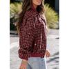 imagechouyatou Womens Elegant Button Down Tweed Jacket Fall Oversized Boyfriend Bomber JacketBurgundy