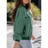 imagechouyatou Womens Elegant Button Down Tweed Jacket Fall Oversized Boyfriend Bomber JacketGreen