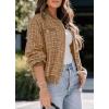 imagechouyatou Womens Elegant Button Down Tweed Jacket Fall Oversized Boyfriend Bomber JacketKhaki