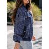 imagechouyatou Womens Elegant Button Down Tweed Jacket Fall Oversized Boyfriend Bomber JacketNavy Blue