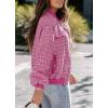 imagechouyatou Womens Elegant Button Down Tweed Jacket Fall Oversized Boyfriend Bomber JacketRose Pink