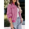 imagechouyatou Womens Elegant Button Down Tweed Jacket Fall Oversized Boyfriend Bomber JacketRose Pink