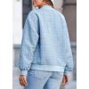 imagechouyatou Womens Elegant Button Down Tweed Jacket Fall Oversized Boyfriend Bomber JacketSky Blue