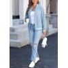 imagechouyatou Womens Elegant Button Down Tweed Jacket Fall Oversized Boyfriend Bomber JacketSky Blue