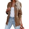 imagechouyatou Womens Fall Casual Military Anorak Jackets Zip Up Lightweight Safari Utility Coat Outwear with DrawstringBrown