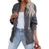 imagechouyatou Womens Fall Casual Military Anorak Jackets Zip Up Lightweight Safari Utility Coat Outwear with DrawstringGrey