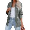 imagechouyatou Womens Fall Casual Military Anorak Jackets Zip Up Lightweight Safari Utility Coat Outwear with DrawstringLight Green