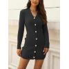 imagechouyatou Womens Fall Sexy Button Down Ribbed Knit Bodycon Sweater Dress Casual Pencil Short Mini DressBlack