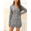 imagechouyatou Womens Fall Sexy Button Down Ribbed Knit Bodycon Sweater Dress Casual Pencil Short Mini DressGrey