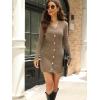 imagechouyatou Womens Fall Sexy Button Down Ribbed Knit Bodycon Sweater Dress Casual Pencil Short Mini DressKhaki