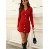 imagechouyatou Womens Fall Sexy Button Down Ribbed Knit Bodycon Sweater Dress Casual Pencil Short Mini DressRed