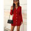 imagechouyatou Womens Fall Sexy Button Down Ribbed Knit Bodycon Sweater Dress Casual Pencil Short Mini DressRed
