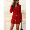 imagechouyatou Womens Fall Sexy Button Down Ribbed Knit Bodycon Sweater Dress Casual Pencil Short Mini DressRed