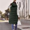 imagechouyatou Womens Long Sleeveless Quilted Puffer Vest Side Zipper Hooded Jacket CoatArmy Green