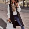 imagechouyatou Womens Long Sleeveless Quilted Puffer Vest Side Zipper Hooded Jacket CoatBlack