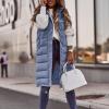 imagechouyatou Womens Long Sleeveless Quilted Puffer Vest Side Zipper Hooded Jacket CoatBlue
