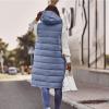 imagechouyatou Womens Long Sleeveless Quilted Puffer Vest Side Zipper Hooded Jacket CoatBlue