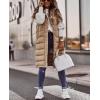 imagechouyatou Womens Long Sleeveless Quilted Puffer Vest Side Zipper Hooded Jacket CoatKhaki