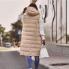 imagechouyatou Womens Long Sleeveless Quilted Puffer Vest Side Zipper Hooded Jacket CoatKhaki