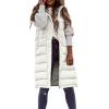 imagechouyatou Womens Long Sleeveless Quilted Puffer Vest Side Zipper Hooded Jacket CoatWhite