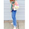 imagechouyatou Womens Oversized Color Block Splicing Y2K Bomber Jacket 2024 Fall Clothes Casual Loose Coat OutwearGreen Pink