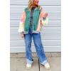 imagechouyatou Womens Oversized Color Block Splicing Y2K Bomber Jacket 2024 Fall Clothes Casual Loose Coat OutwearGreen Pink