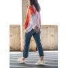 imagechouyatou Womens Oversized Color Block Splicing Y2K Bomber Jacket 2024 Fall Clothes Casual Loose Coat OutwearOrange Pink