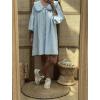 imagechouyatou Womens Puff Sleeve Babydoll Dress Cute Gingham Peter Pan Collar Shift Plaid Mini Short DressAzure