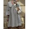 imagechouyatou Womens Puff Sleeve Babydoll Dress Cute Gingham Peter Pan Collar Shift Plaid Mini Short DressLight Grey