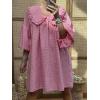 imagechouyatou Womens Puff Sleeve Babydoll Dress Cute Gingham Peter Pan Collar Shift Plaid Mini Short DressPink