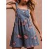 imagechouyatou Womens Summer Embroidered Floral Denim Short Overalls Workout Sleeveless Jean Romper with Pockets