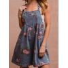 imagechouyatou Womens Summer Embroidered Floral Denim Short Overalls Workout Sleeveless Jean Romper with Pockets