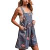 imagechouyatou Womens Summer Embroidered Floral Denim Short Overalls Workout Sleeveless Jean Romper with Pockets