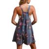 imagechouyatou Womens Summer Embroidered Floral Denim Short Overalls Workout Sleeveless Jean Romper with Pockets