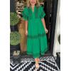 imagechouyatou Womens Summer Embroidered Floral Dress Casual Notch Neck Cotton Midi Long Mexican Tunic DressGreen