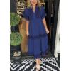 imagechouyatou Womens Summer Embroidered Floral Dress Casual Notch Neck Cotton Midi Long Mexican Tunic DressNavy Blue
