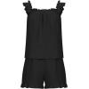 imagechouyatou Womens Summer Pajamas Set 2 Piece Ruffle Cami Top and Shorts Sleepwear Set Cotton Pj Lounge SetBlack