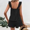 imagechouyatou Womens Summer Pajamas Set 2 Piece Ruffle Cami Top and Shorts Sleepwear Set Cotton Pj Lounge SetBlack