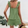 imagechouyatou Womens Summer Pajamas Set 2 Piece Ruffle Cami Top and Shorts Sleepwear Set Cotton Pj Lounge SetGreen