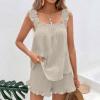 imagechouyatou Womens Summer Pajamas Set 2 Piece Ruffle Cami Top and Shorts Sleepwear Set Cotton Pj Lounge SetKhaki