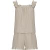 imagechouyatou Womens Summer Pajamas Set 2 Piece Ruffle Cami Top and Shorts Sleepwear Set Cotton Pj Lounge SetKhaki