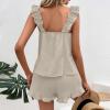 imagechouyatou Womens Summer Pajamas Set 2 Piece Ruffle Cami Top and Shorts Sleepwear Set Cotton Pj Lounge SetKhaki