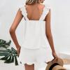 imagechouyatou Womens Summer Pajamas Set 2 Piece Ruffle Cami Top and Shorts Sleepwear Set Cotton Pj Lounge SetWhite