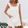 imagechouyatou Womens Summer Pajamas Set 2 Piece Ruffle Cami Top and Shorts Sleepwear Set Cotton Pj Lounge SetWhite
