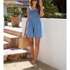 imagechouyatou Womens Summer Smocked Bust Ruffle Denim Romper Shorts Beach Sleeveless Jean JumpsuitsBlue