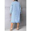 imagechouyatou Womens Vintage Washed Button Up Denim Trench Coat Single Breasted Midi Long Jean JacketLight Blue