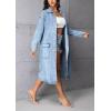 imagechouyatou Womens Vintage Washed Button Up Denim Trench Coat Single Breasted Midi Long Jean JacketLight Blue