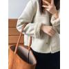imagechouyatou Womens Winter Collarless Button Down Sherpa Fleece Lined Faux Suede Outerwear Jacket CoatBeige